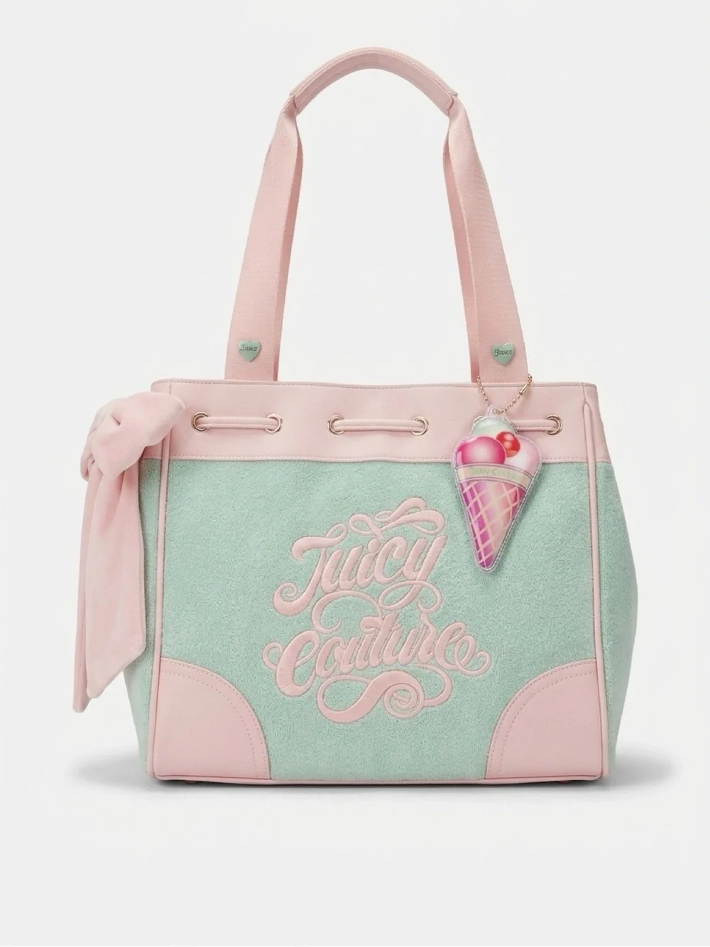 Juicy Couture Mint and Pink Tote with Ice Cream Charm